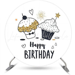 Lofaris Cupcakes Heart Star Simple Round Birthday Backdrop