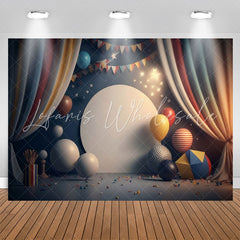 Lofaris Curtain Dark Blue Balloons 1st Birthday Backdrop