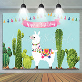 Lofaris Cute Alpaca And Cactus Happy Birthday Party Backdrop