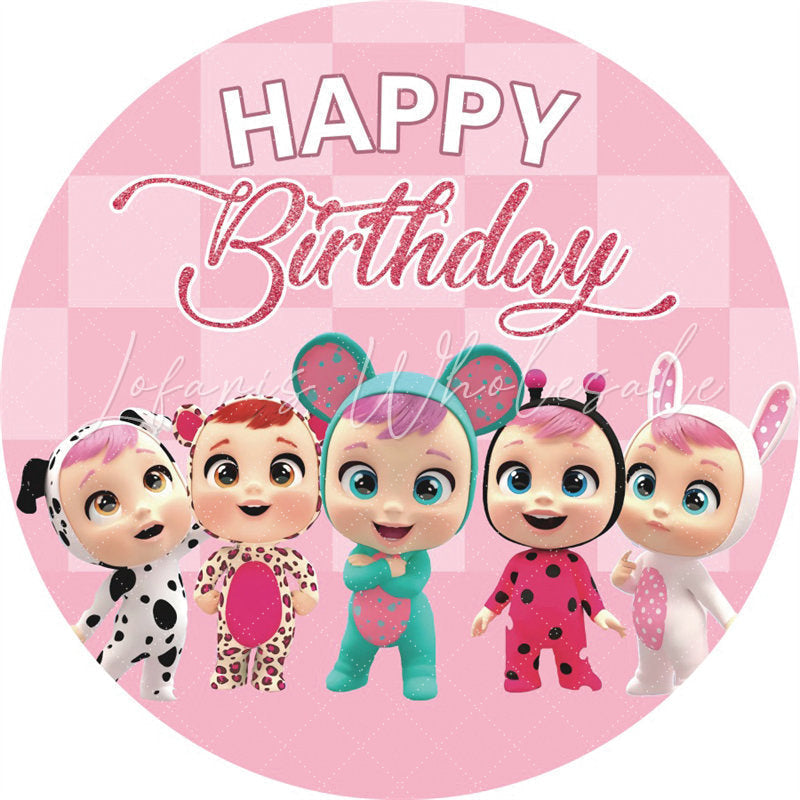 Lofaris Cute Angle Pink Themed Circle Happy Birthday Backdrop