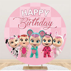 Lofaris Cute Angle Pink Themed Circle Happy Birthday Backdrop