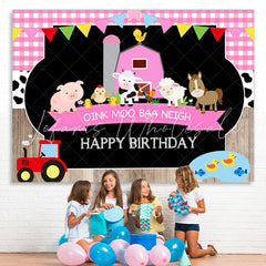 Lofaris Cute Animals And Pink House Happy Birthday Backdrop