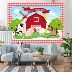 Lofaris Cute Animals And Red House Happy Birthday Backdrop