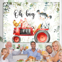 Lofaris Cute Animals And Red Truck Oh Boy Baby Shower Backdrop