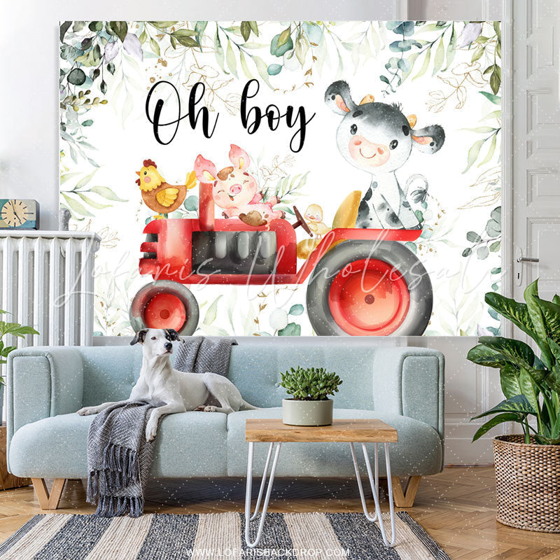 Lofaris Cute Animals And Red Truck Oh Boy Baby Shower Backdrop