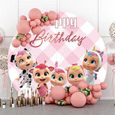Lofaris Cute Animals Baby Round Pink Glitter Birthday Backdrop