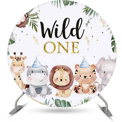 Lofaris Cute Animals Green Leaves Round 1st Birthday Backdrop