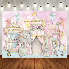 Lofaris Cute Animals Sky Wheel Circus Pink Party Backdrop