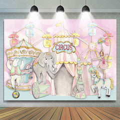 Lofaris Cute Animals Sky Wheel Circus Pink Party Backdrop