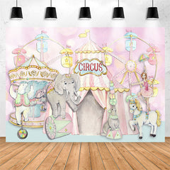 Lofaris Cute Animals Sky Wheel Circus Pink Party Backdrop