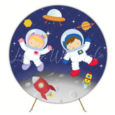Cute Astronauts on the Moon Round Backdrop for Space Fun