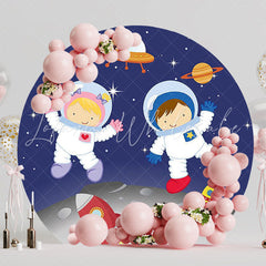 Cute Astronauts on the Moon Round Backdrop for Space Fun