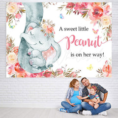Lofaris Cute Baby Elephent Pink Floral Shower Backdrop