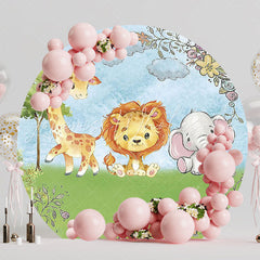 Cute Baby Safari Watercolor Round Backdrop for Baby Nursery