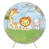Cute Baby Safari Watercolor Round Backdrop for Baby Nursery