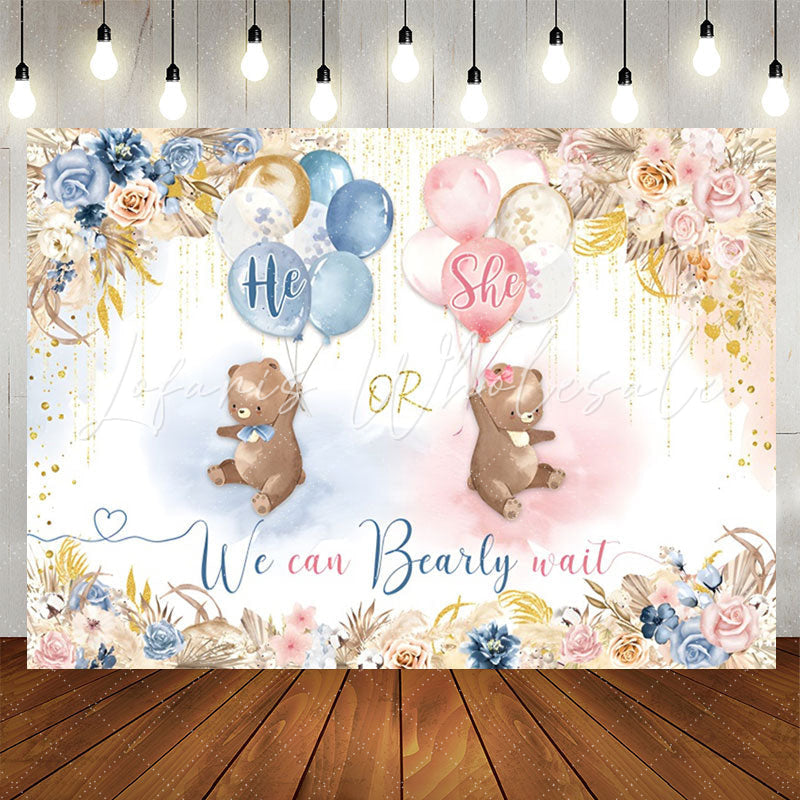 Lofaris Cute Bear Floral Balloon Boho Baby Shower Backdrop