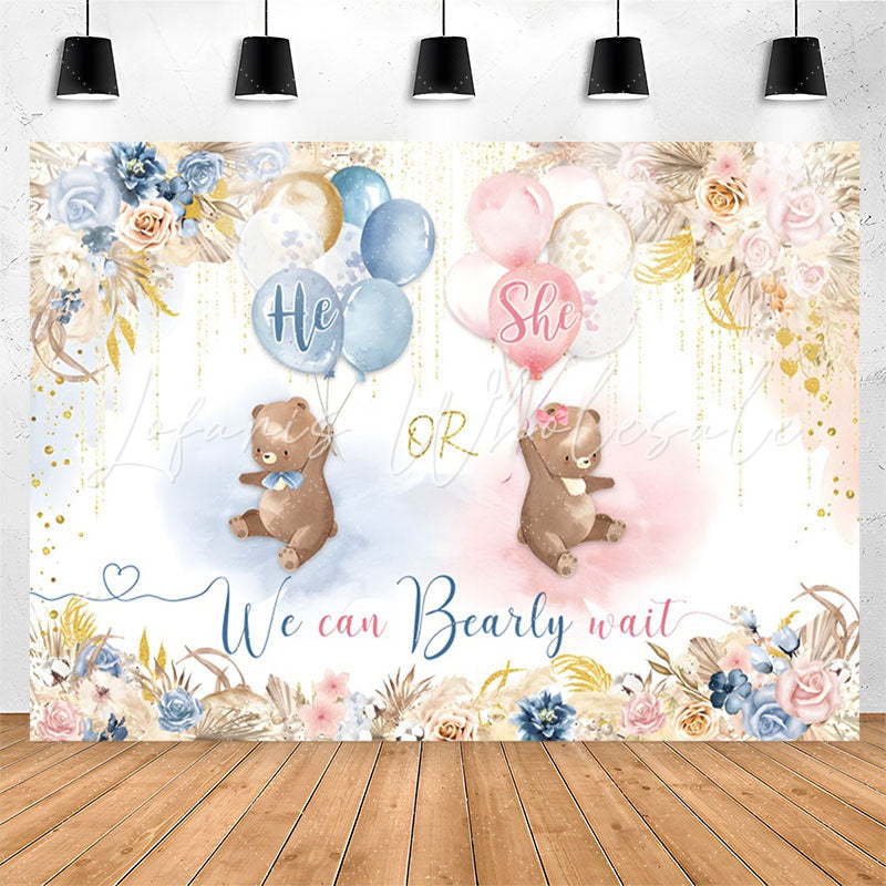 Lofaris Cute Bear Floral Balloon Boho Baby Shower Backdrop
