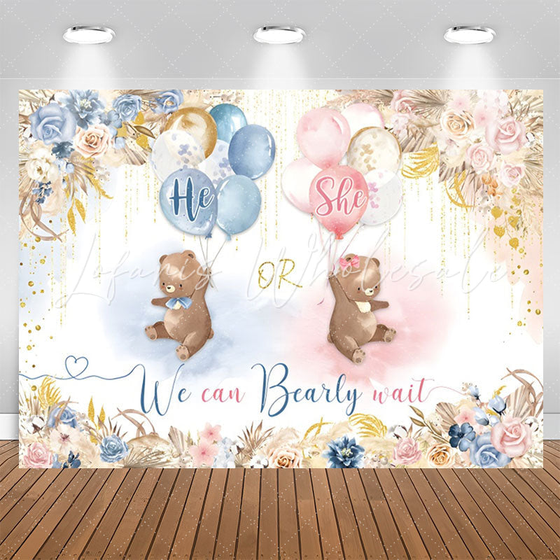 Lofaris Cute Bear Floral Balloon Boho Baby Shower Backdrop