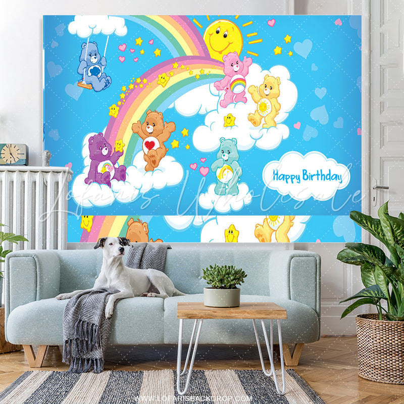Lofaris Lovely Care Bear Rainbow Sky Birthday Backdrop