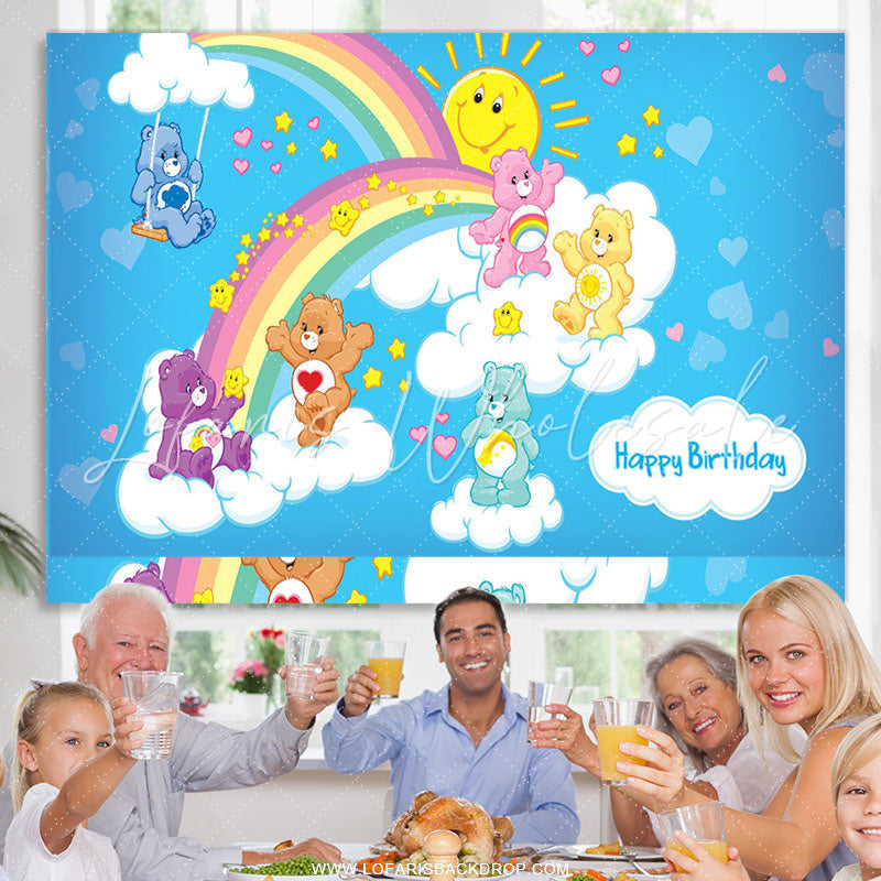Lofaris Lovely Care Bear Rainbow Sky Birthday Backdrop