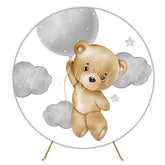 Cute Bear Round Backdrop for Kids Birthday Celebration Event