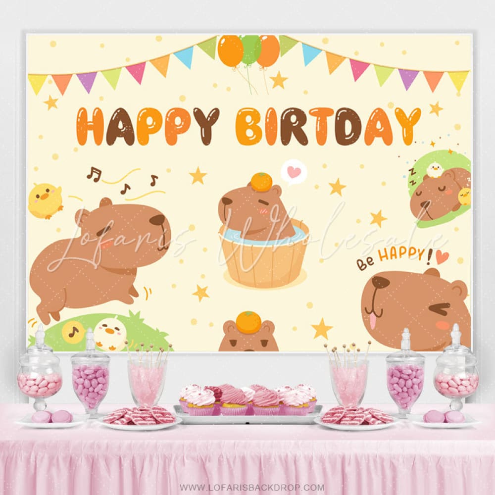 Lofaris Cute Bears Ducks Star Balloon Flag Birthday Backdrop