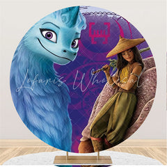 Lofaris Cute Blue Dragon With Girl Cartoon Circle Backdrop