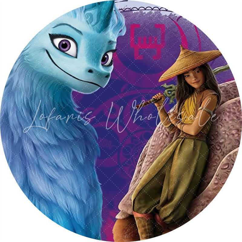 Lofaris Cute Blue Dragon With Girl Cartoon Circle Backdrop