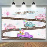 Lofaris Cute Car And Balloons Happy Birthday Backdrop For Party