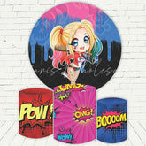 Lofaris Cute Cartoon Baseball Girl Round Birthday Backdrop Kit