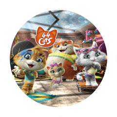 Lofaris Cute Cartoon Cats Round Happy Birthday Party Backdrop