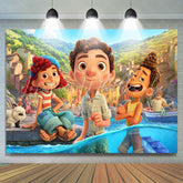 Lofaris Cute Cartoon Character Hill Town Birthday Backdrop