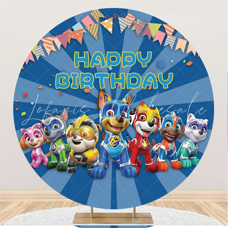 Lofaris Cute Cartoon Dogs Blue Circle Happy Birthday Backdrop