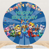 Lofaris Cute Cartoon Dogs Blue Circle Happy Birthday Backdrop