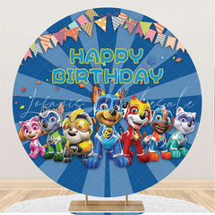 Lofaris Cute Cartoon Dogs Blue Circle Happy Birthday Backdrop
