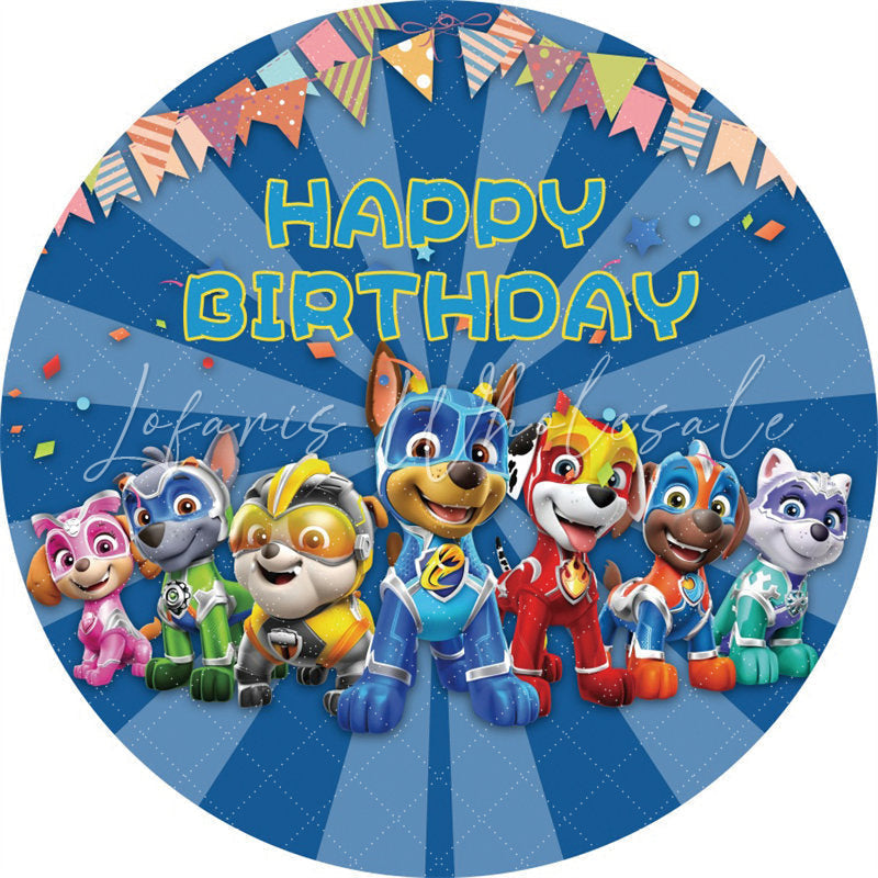 Lofaris Cute Cartoon Dogs Blue Circle Happy Birthday Backdrop