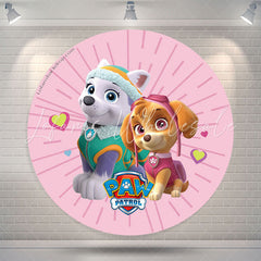 Lofaris Cute Cartoon Dogs Round Pink Birthday Party Backdrop