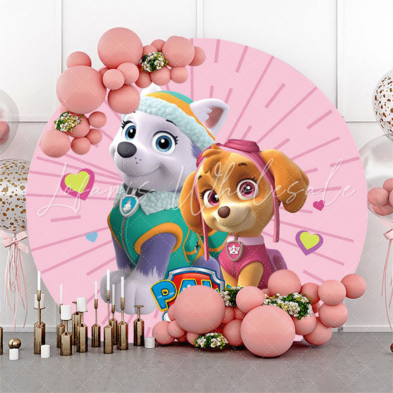 Lofaris Cute Cartoon Dogs Round Pink Birthday Party Backdrop