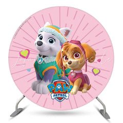 Lofaris Cute Cartoon Dogs Round Pink Birthday Party Backdrop