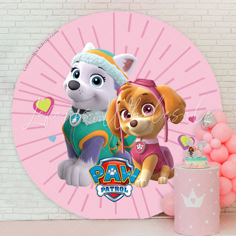 Lofaris Cute Cartoon Dogs Round Pink Birthday Party Backdrop