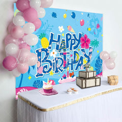 Cute Cartoon Luau Hawaii Happy Birthday Party Backdrop For Kids