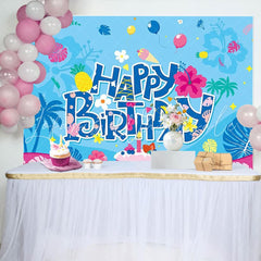 Cute Cartoon Luau Hawaii Happy Birthday Party Backdrop For Kids