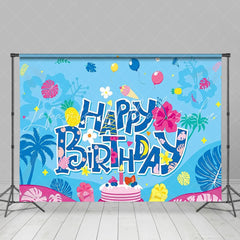 Cute Cartoon Luau Hawaii Happy Birthday Party Backdrop For Kids