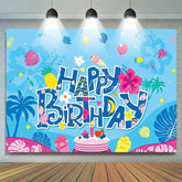 Cute Cartoon Luau Hawaii Happy Birthday Party Backdrop For Kids