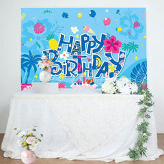 Cute Cartoon Luau Hawaii Happy Birthday Party Backdrop For Kids