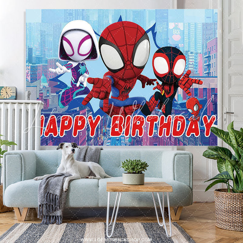 Lofaris Cute Cartoon Spider Happy Birthday Backdrop For Kid