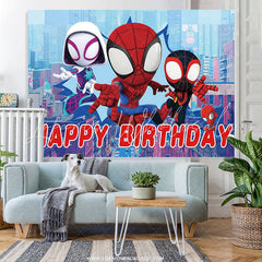 Lofaris Cute Cartoon Spider Happy Birthday Backdrop For Kid