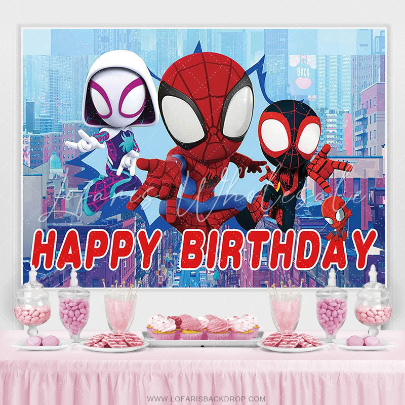 Lofaris Cute Cartoon Spider Happy Birthday Backdrop For Kid