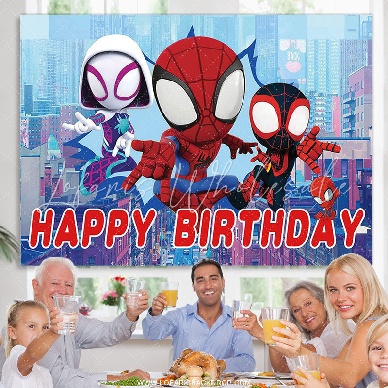 Lofaris Cute Cartoon Spider Happy Birthday Backdrop For Kid