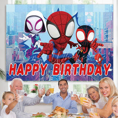 Lofaris Cute Cartoon Spider Happy Birthday Backdrop For Kid